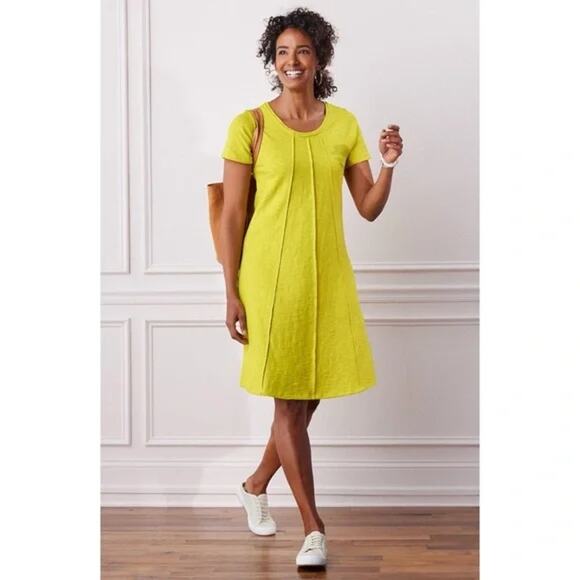 Soft Surroundings Marchesa Dress XL‎ Cotton Chartreuse Lagenlook Casual A-Line - Picture 1 of 5